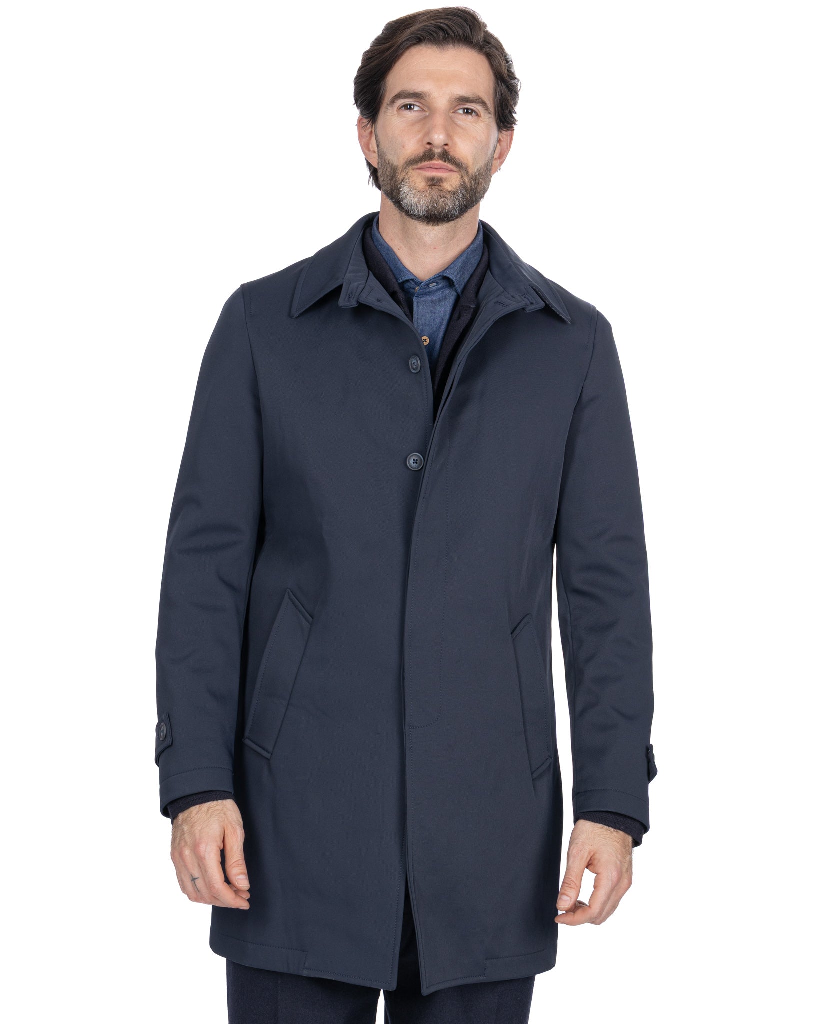Tyler Technical Quilted Trench Coat in Blue