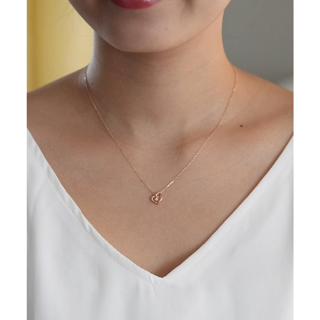 ヨンドシー 4℃ K10ピンクゴールドハートダイヤモンドネックレス