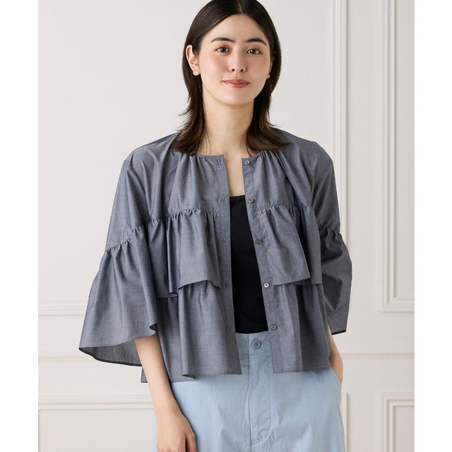 アニュアンス anuans パイピングラグランレースブラウス （BLUE GREY