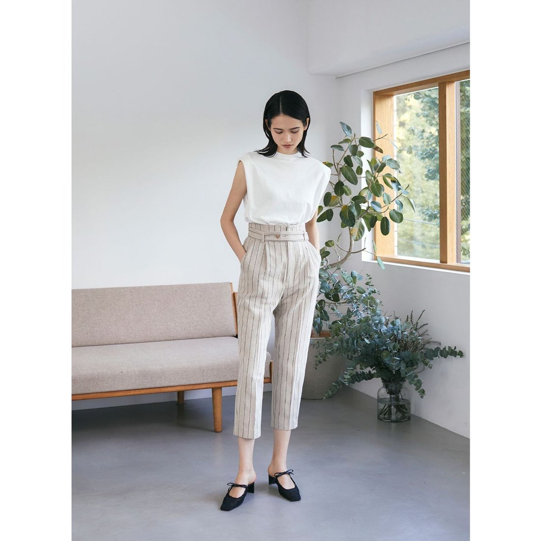 コエル COEL リネンストライプパンツ （ベージュ） - ファッション通販