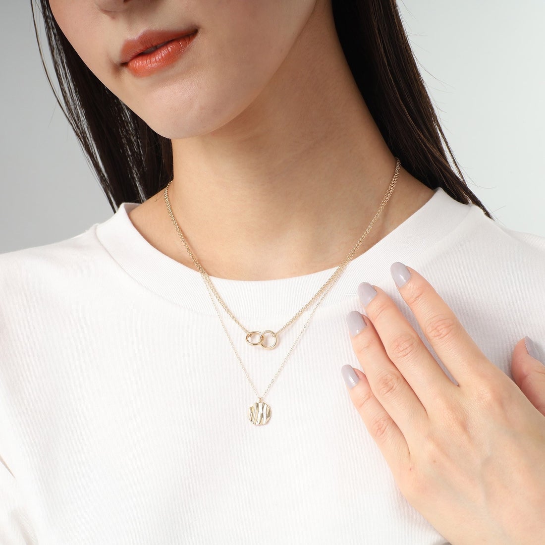ココシュニック COCOSHNIK K10中空ダブルリングモチーフ ネックレス