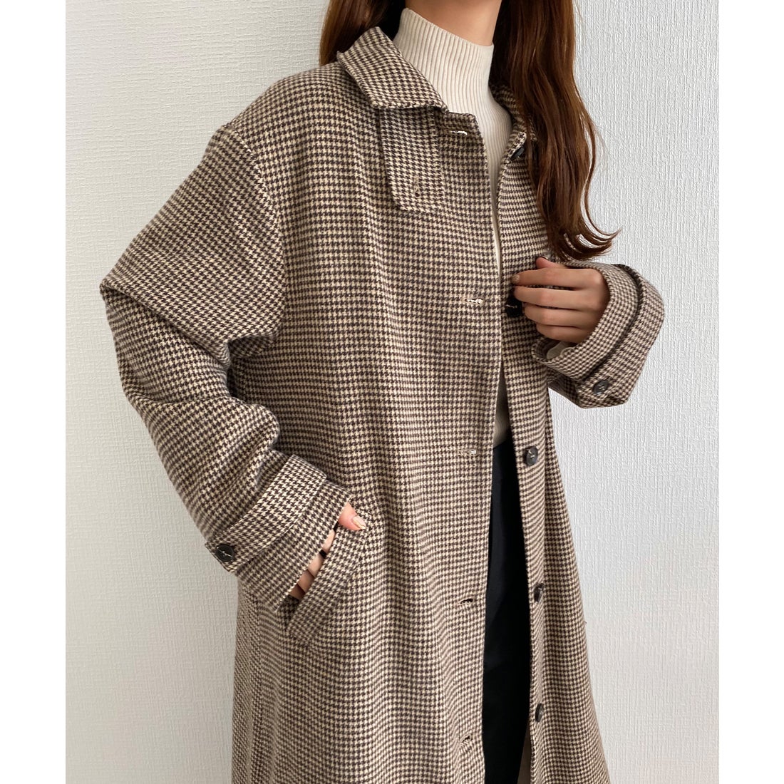 カラウティア callautia callautia 千鳥チェックスタンドカラーロング