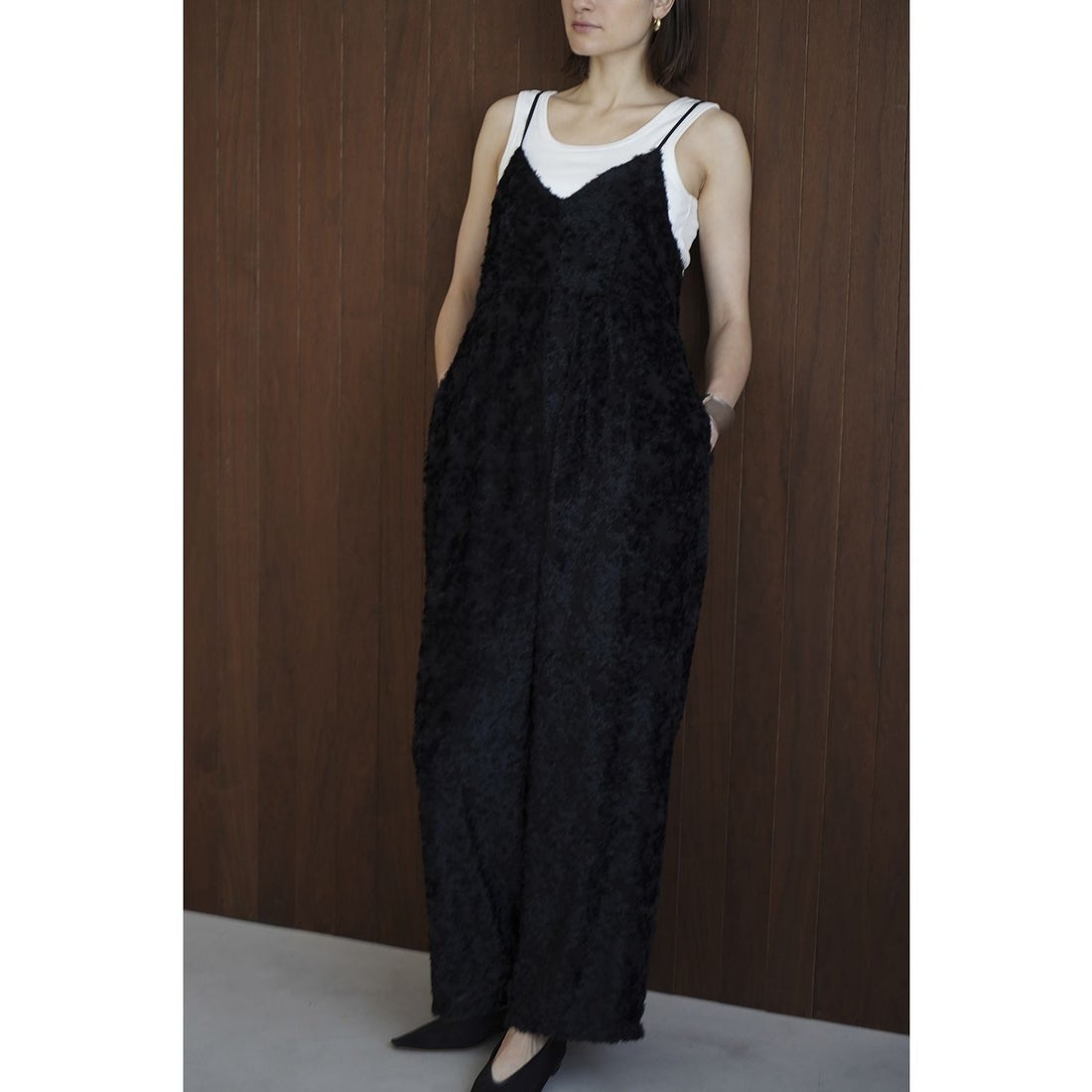 クラネ CLANE FRINGE CAMISOLE ALL IN ONE （BLACK） -靴