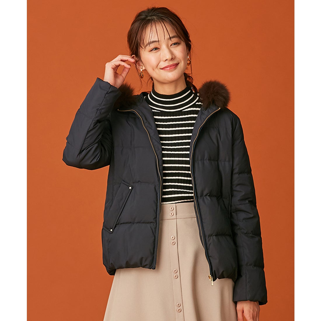 ANY SIS 【撥水加工】2WAYピーチショート ダウンコート （ネイビー