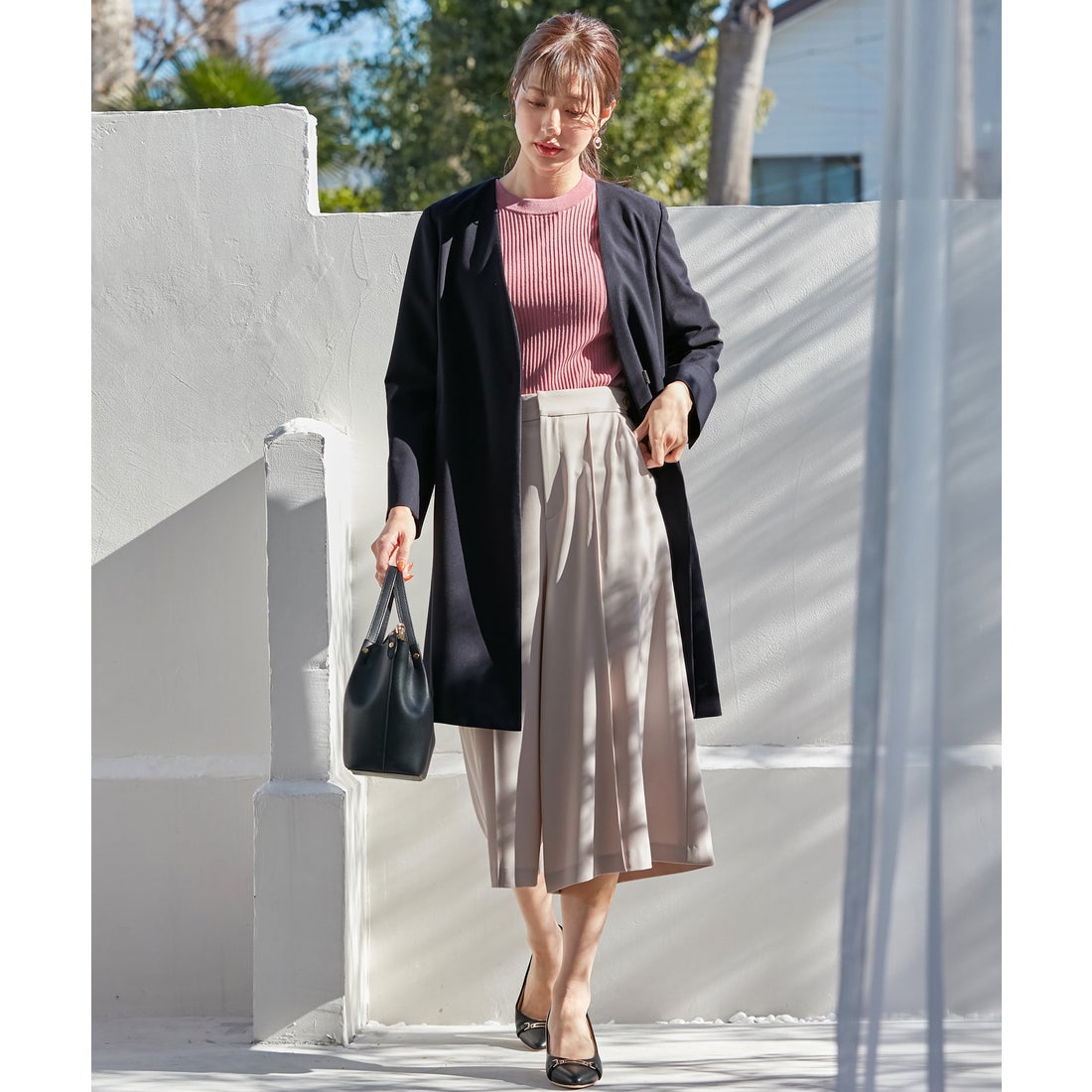 ANY SIS 【洗える】サイドポイントガウチョ パンツ （ローズグレー