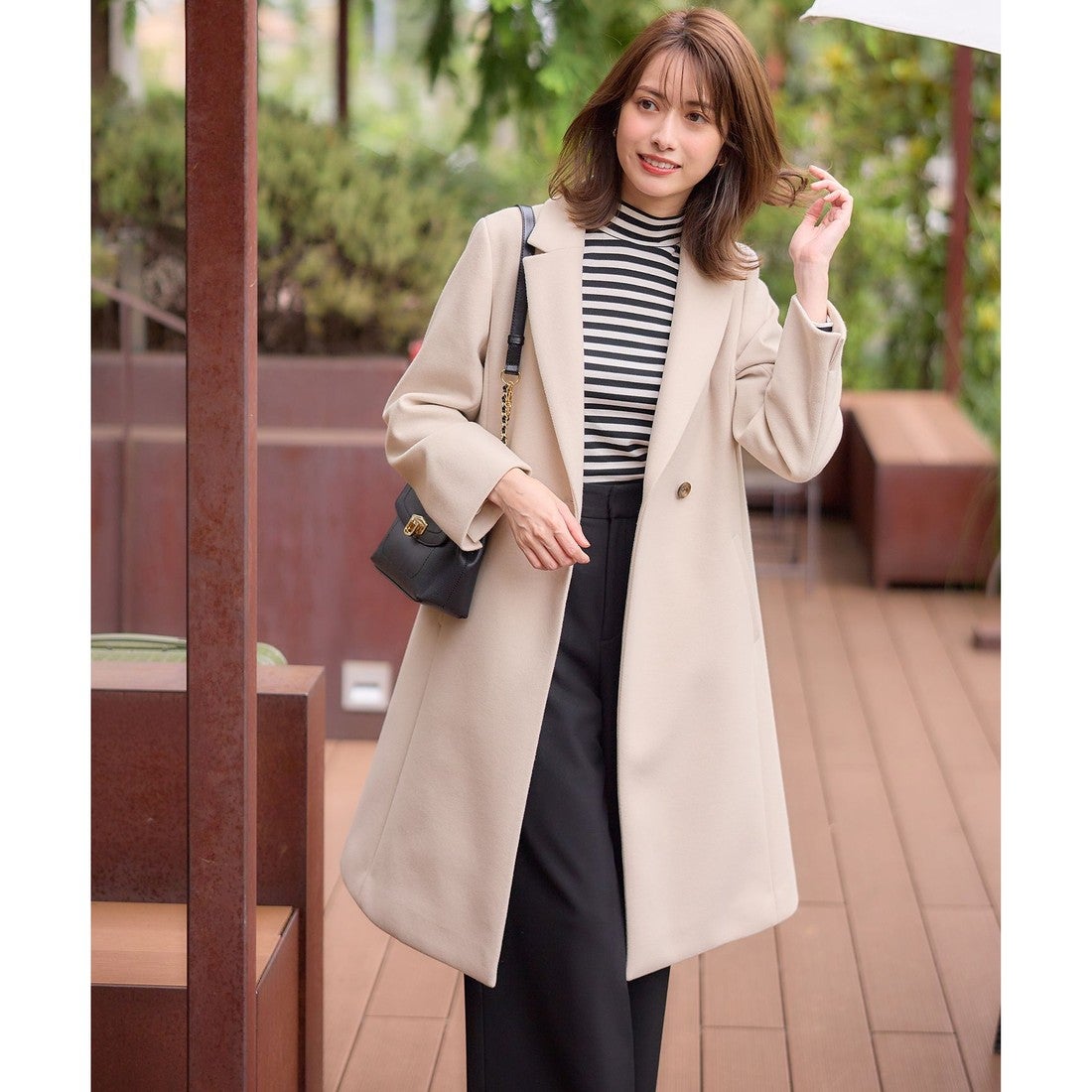 ANY SIS ウールライクレディ チェスターコート （アイボリーベージュ