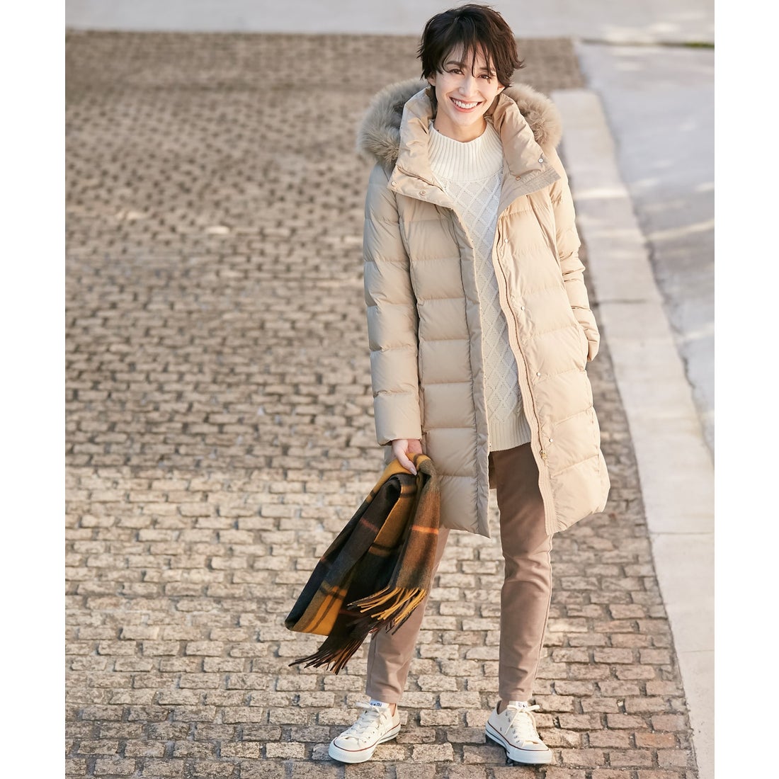 ANY FOXファーロング ダウンコート （ベージュ系） -靴＆ファッション