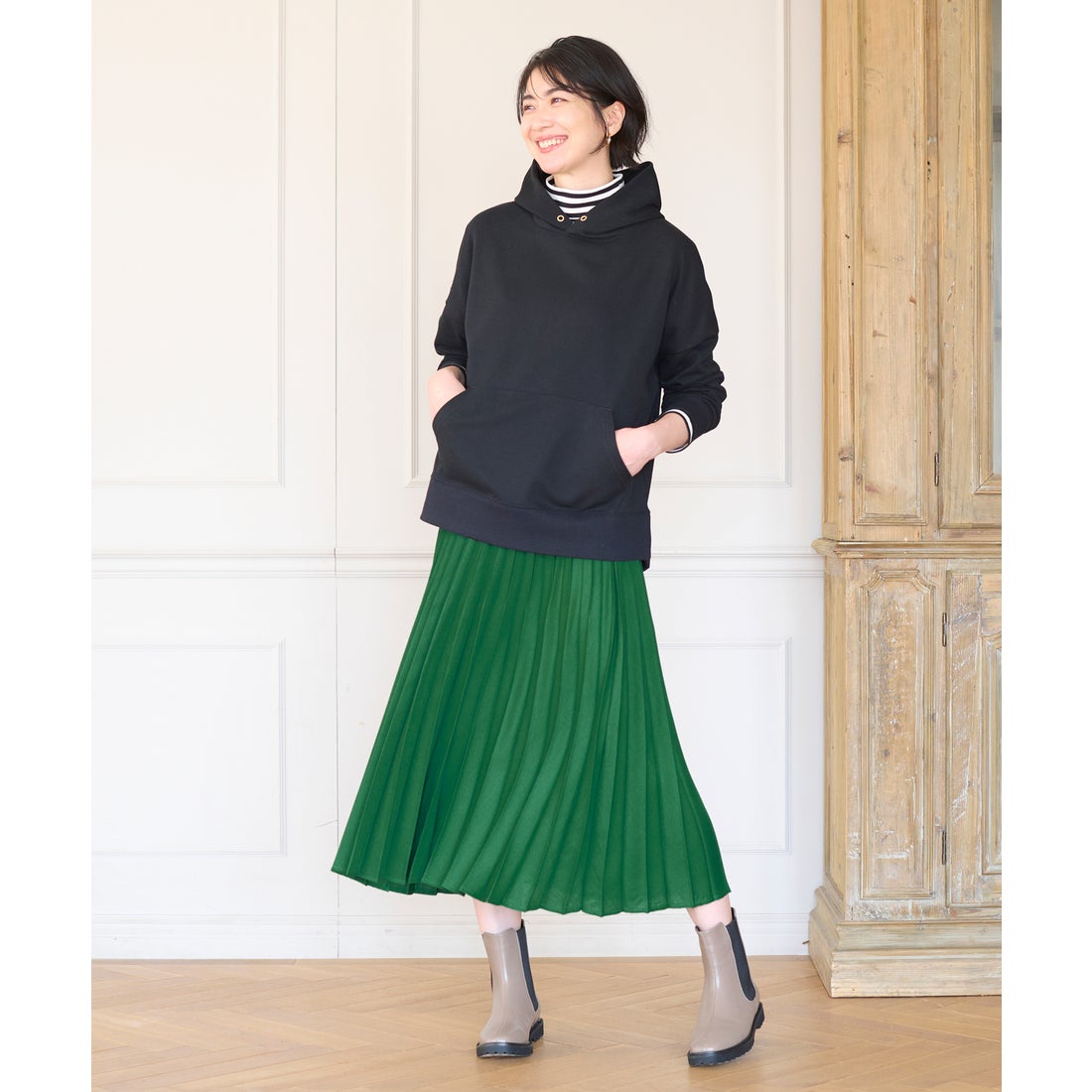 ANY 【14色展開/洗える】ウーリッシュ プリーツスカート （ピーコック