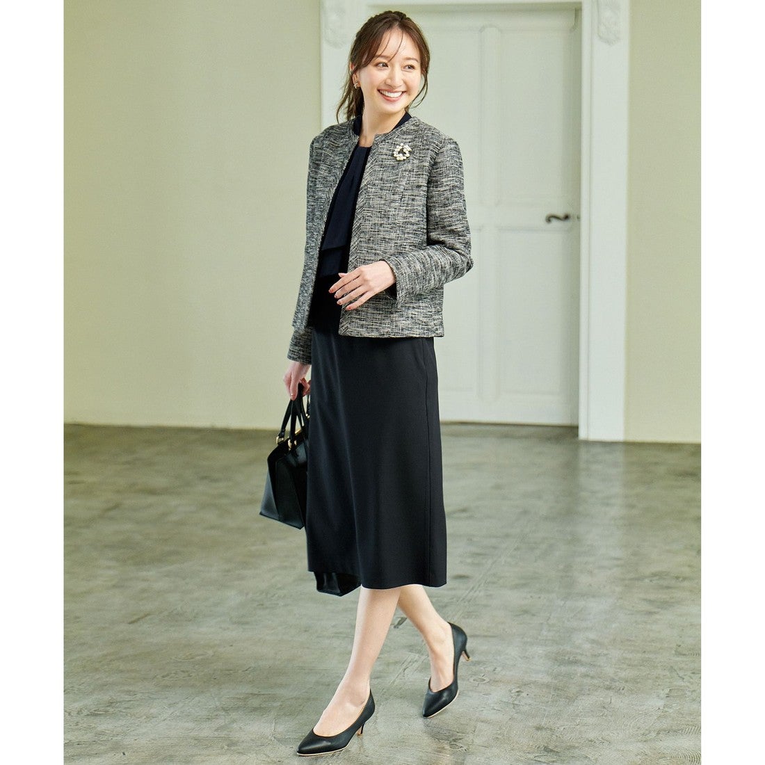 ANY ツイードミックスジャケット （オフ×ブラック） -靴＆ファッション