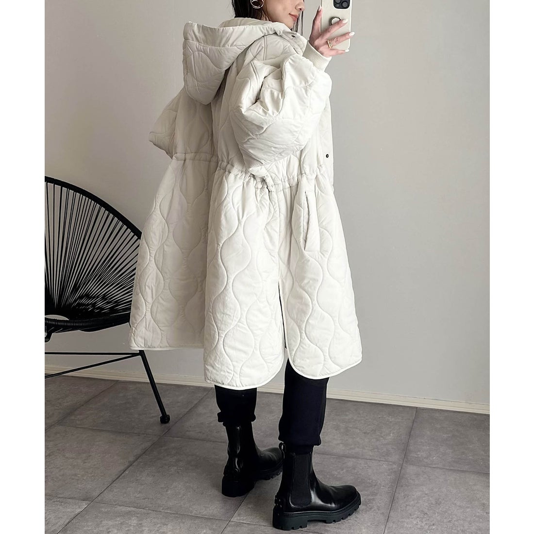 アンドミー andme フード付き キルティング ロング コート