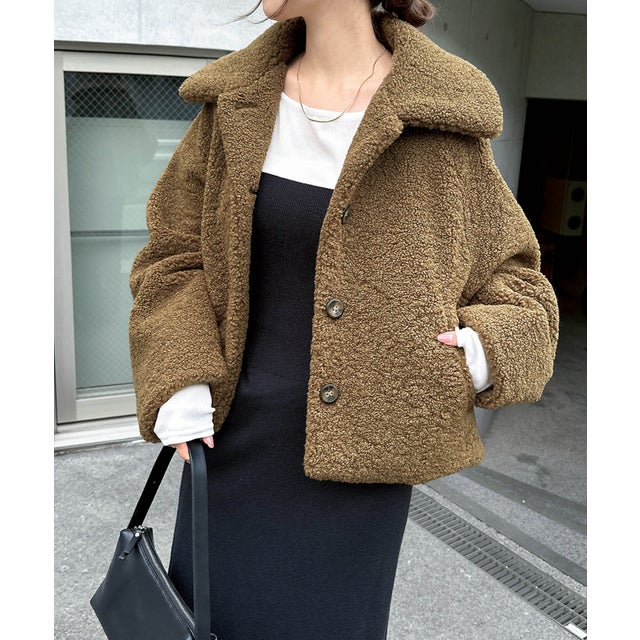 アンドミー andme ショート丈 テディベア ボア コート （キャメル