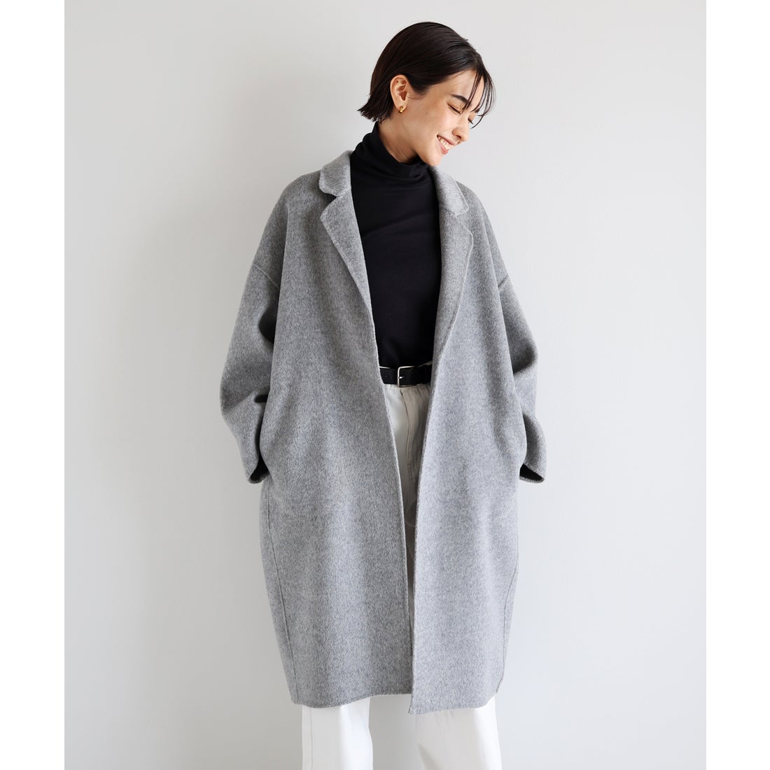 アンドミー andme リバー ロング コクーン コート （ライトグレー