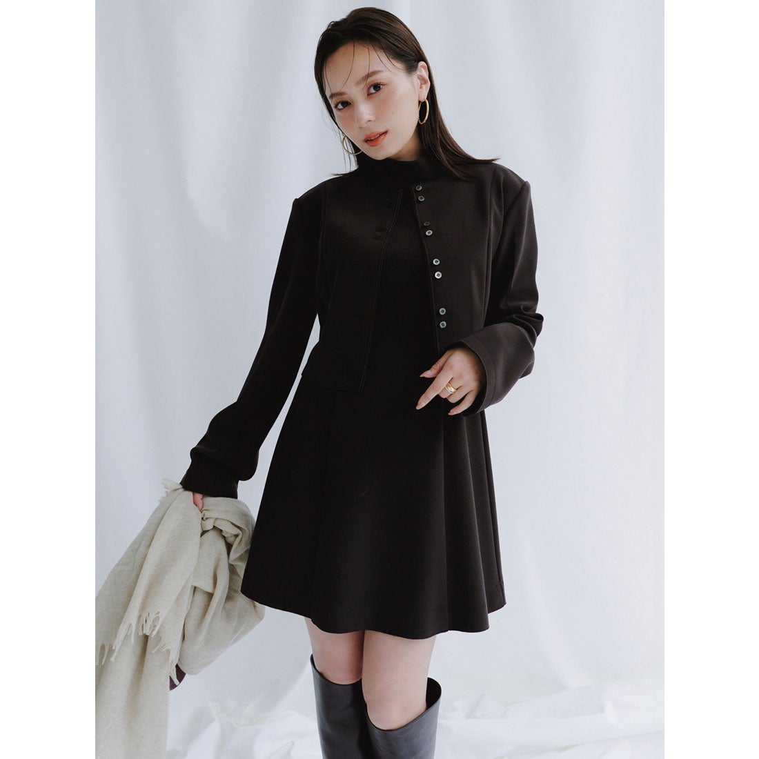 アニュアンス anuans カットジョーゼットミニワンピース （BROWN