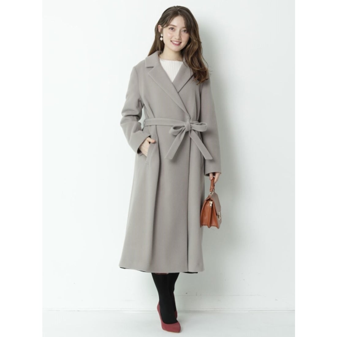 Apuweiser-riche ファーマフラー付ベルテッドコート （モカ） -靴