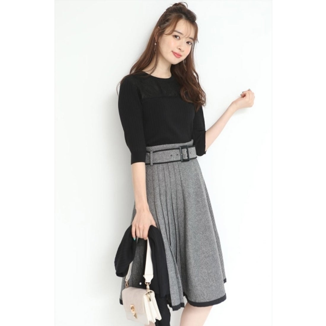 Apuweiser-riche ツイード配色フレアスカート （ブラウン