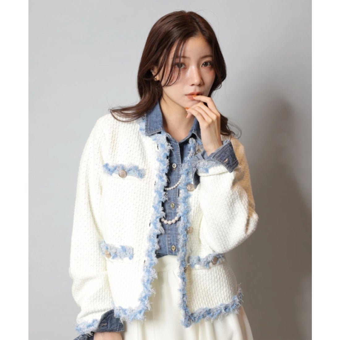 アプワイザー・リッシェ Apuweiser-riche MIXブレードニットジャケット