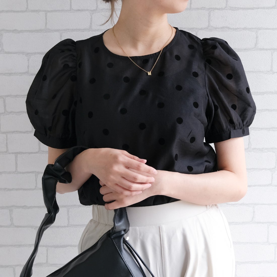 アクアガレージ aquagarage ドット柄パフスリーブシアーブラウス 春 夏