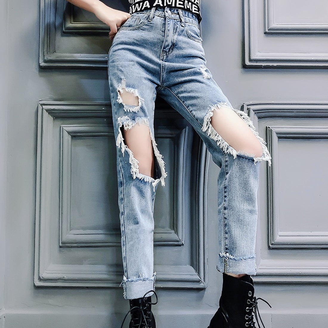 ベルシー Belle Cie ダメージデニムパンツ クラッシュ ジーンズ