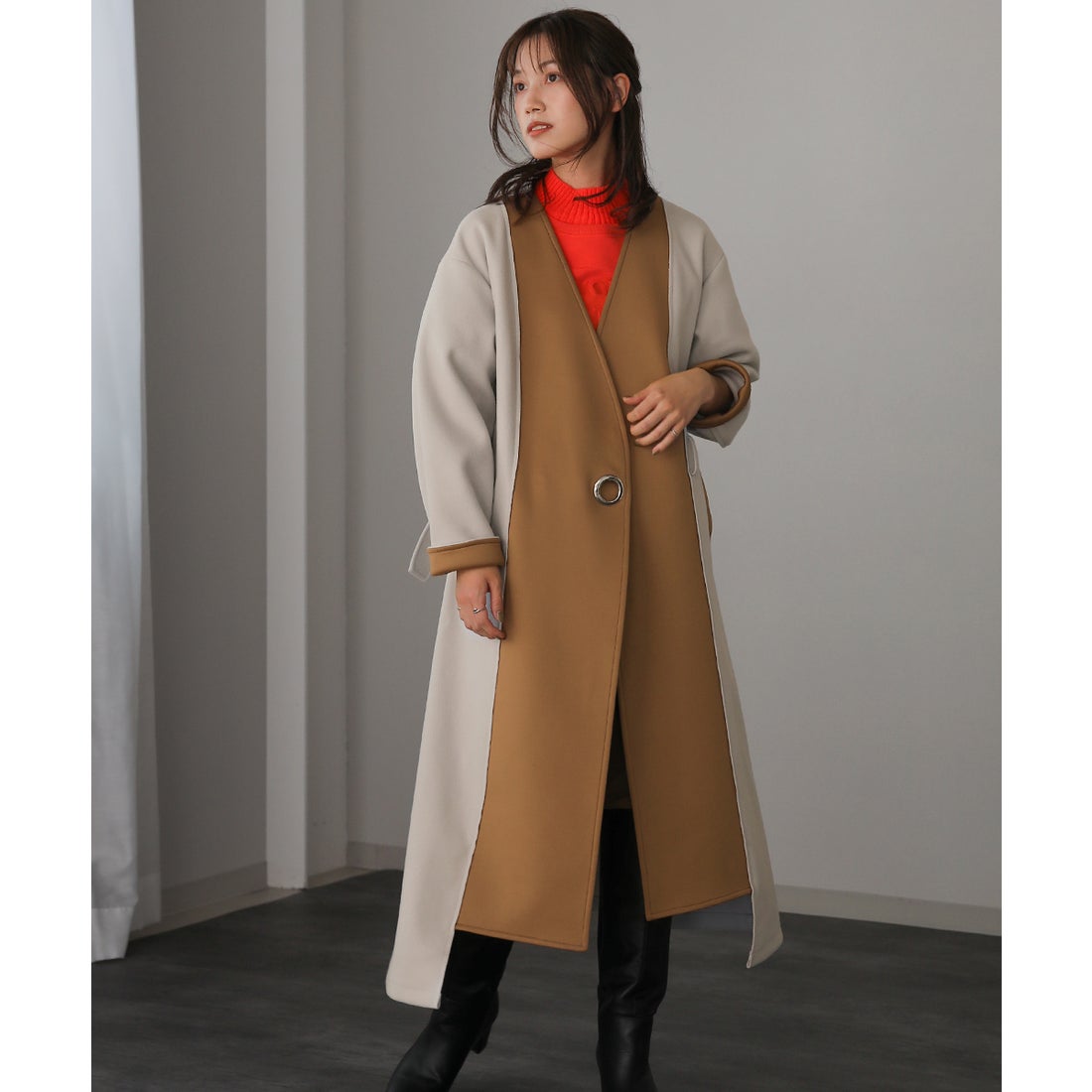 ブージュルード Bou Jeloud バイカラーボンディングコート （IVORY