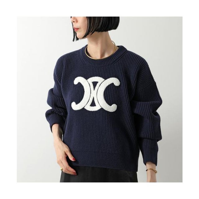 CELINE セリーヌ カシミヤニット ネイビーM ※補修箇所あり エディ