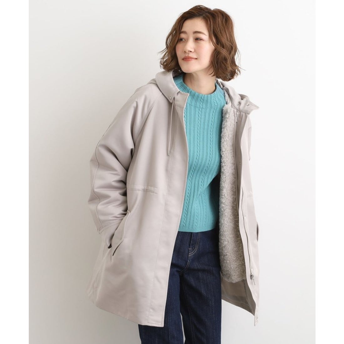 グローブ grove ボアライナー付き3WAYモッズコート （グレージュ(050