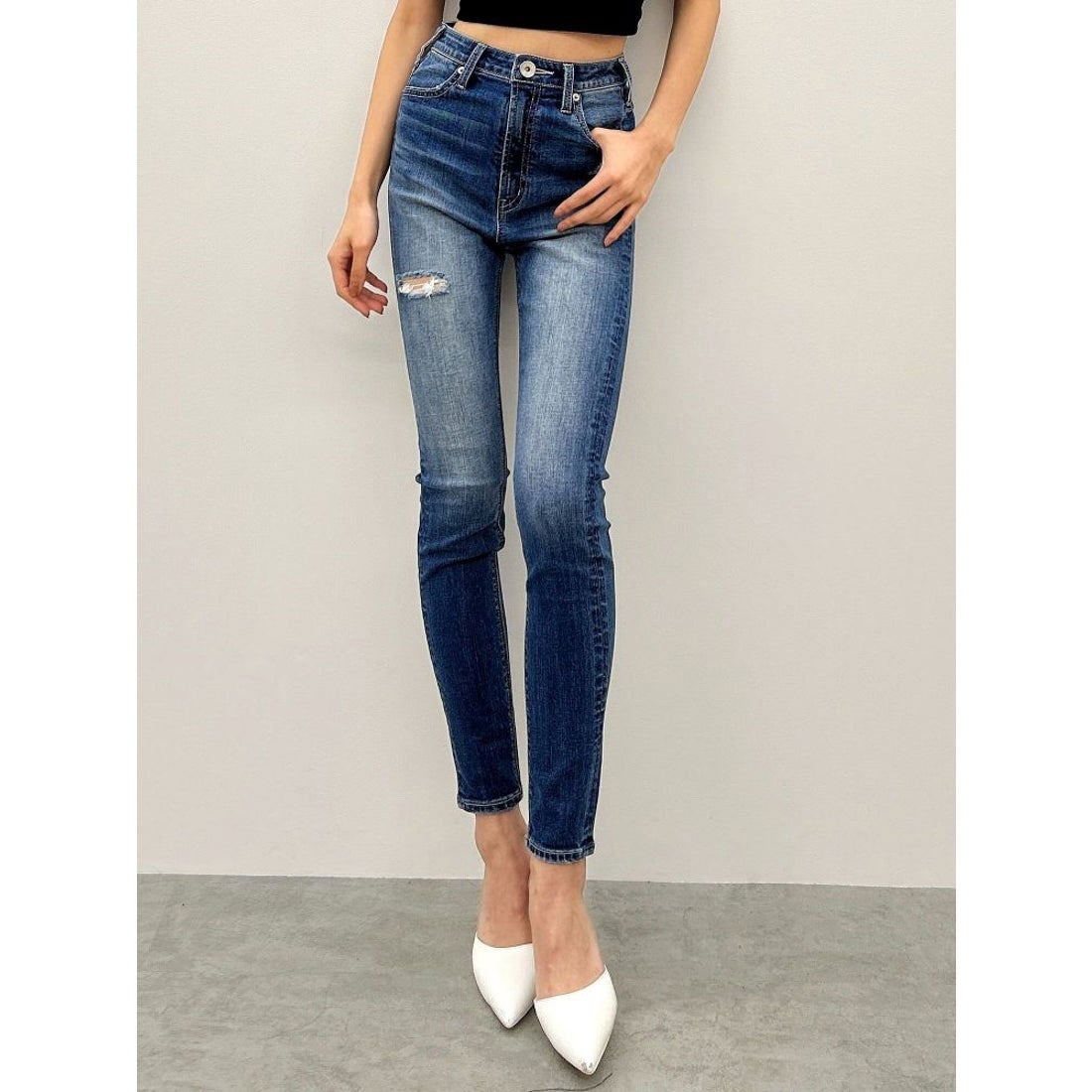 ジェイダ GYDA H/W GD embossダメージスキニーデニムパンツ （ブルー