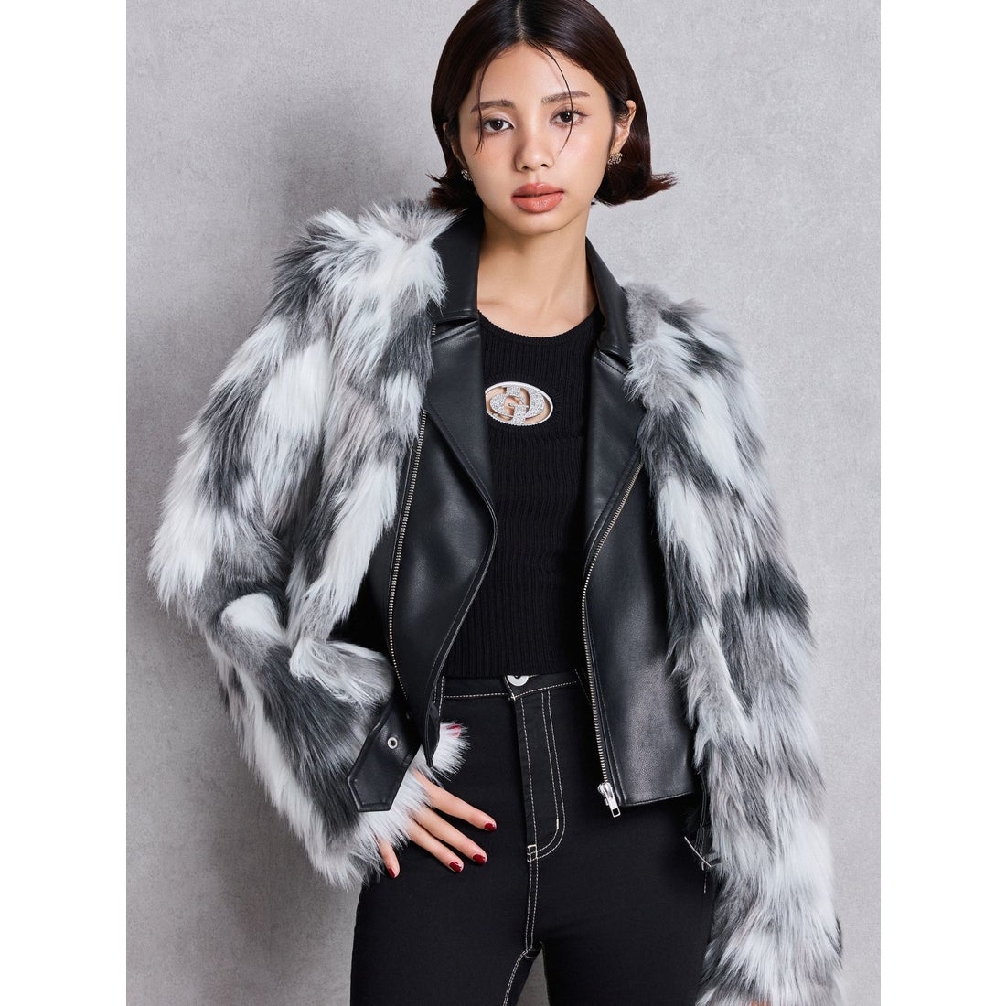 ジェイダ GYDA レイヤードエコファーライダースジャケット （MIX