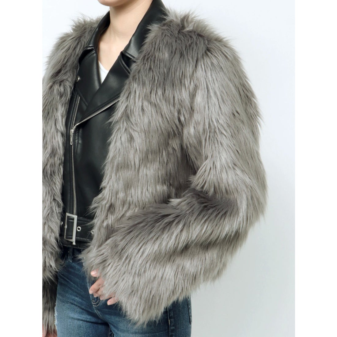 ジェイダ GYDA レイヤードエコファーライダースジャケット （BGE