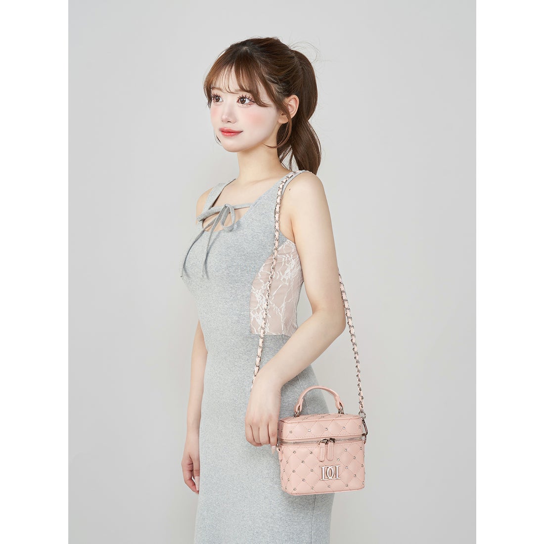 ダーリッチ Darich キルティングビジュースクエアミニバッグ （ピンク