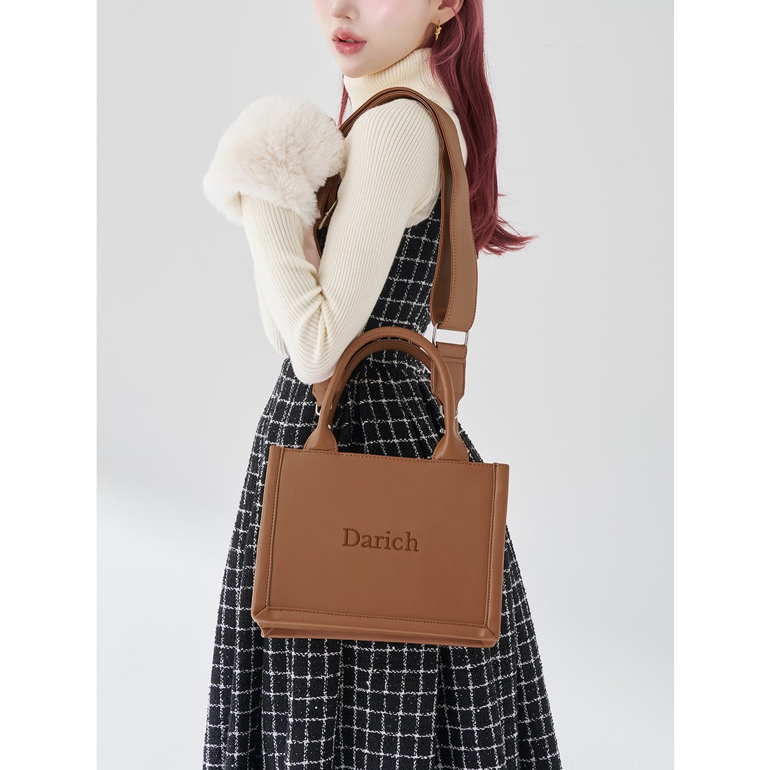 ダーリッチ Darich ロゴショルダーレザーミニトートバッグ （ブラウン