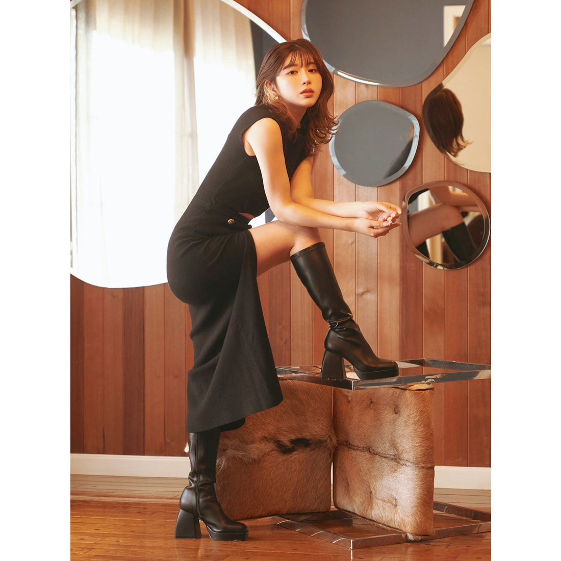 ダーリッチ Darich ストレッチレザーロングブーツ （ブラック