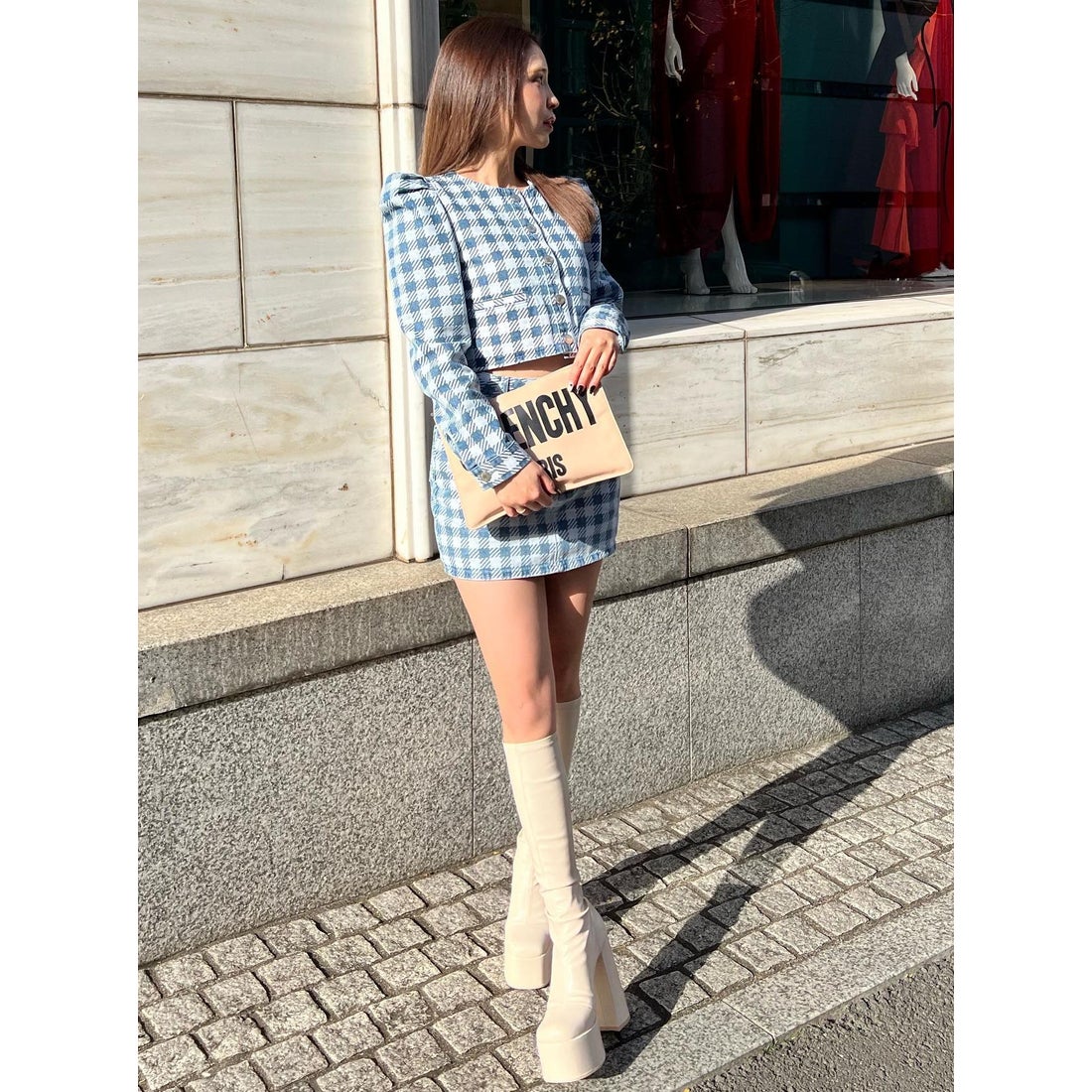 ダーリッチ Darich 23SSストレッチレザーロングブーツ （アイボリー