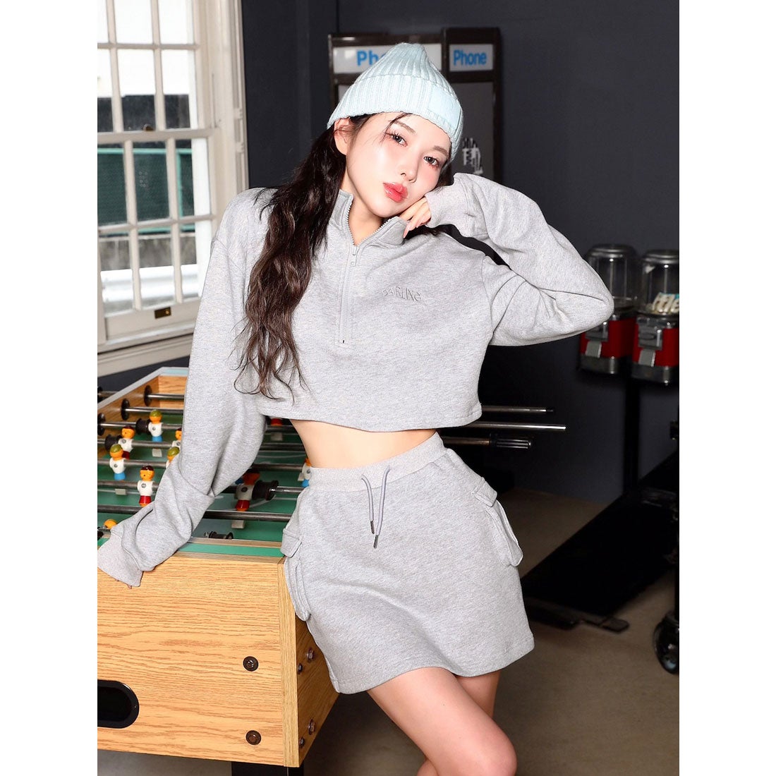 ダーリッチ Darich レザーパッチニットビーニー （サックス