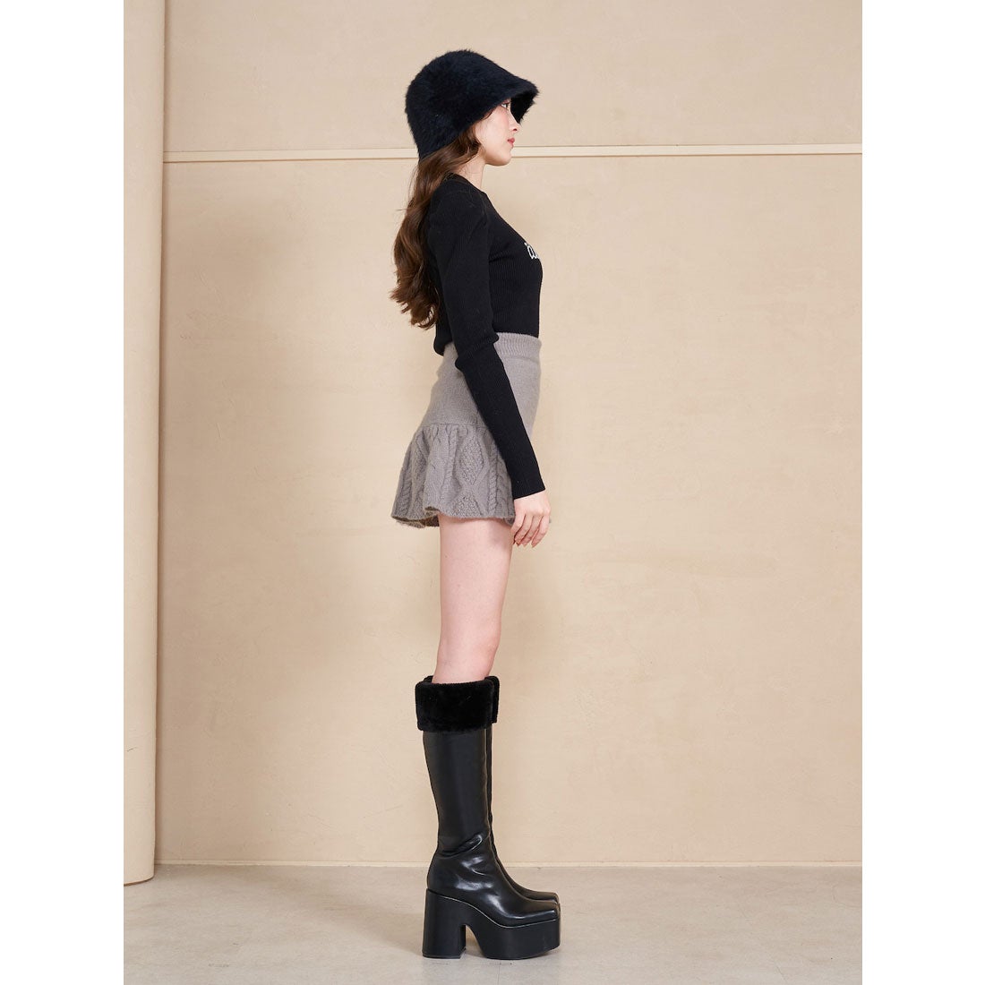 ダーリッチ Darich ケーブルニットミニスカート （グレー