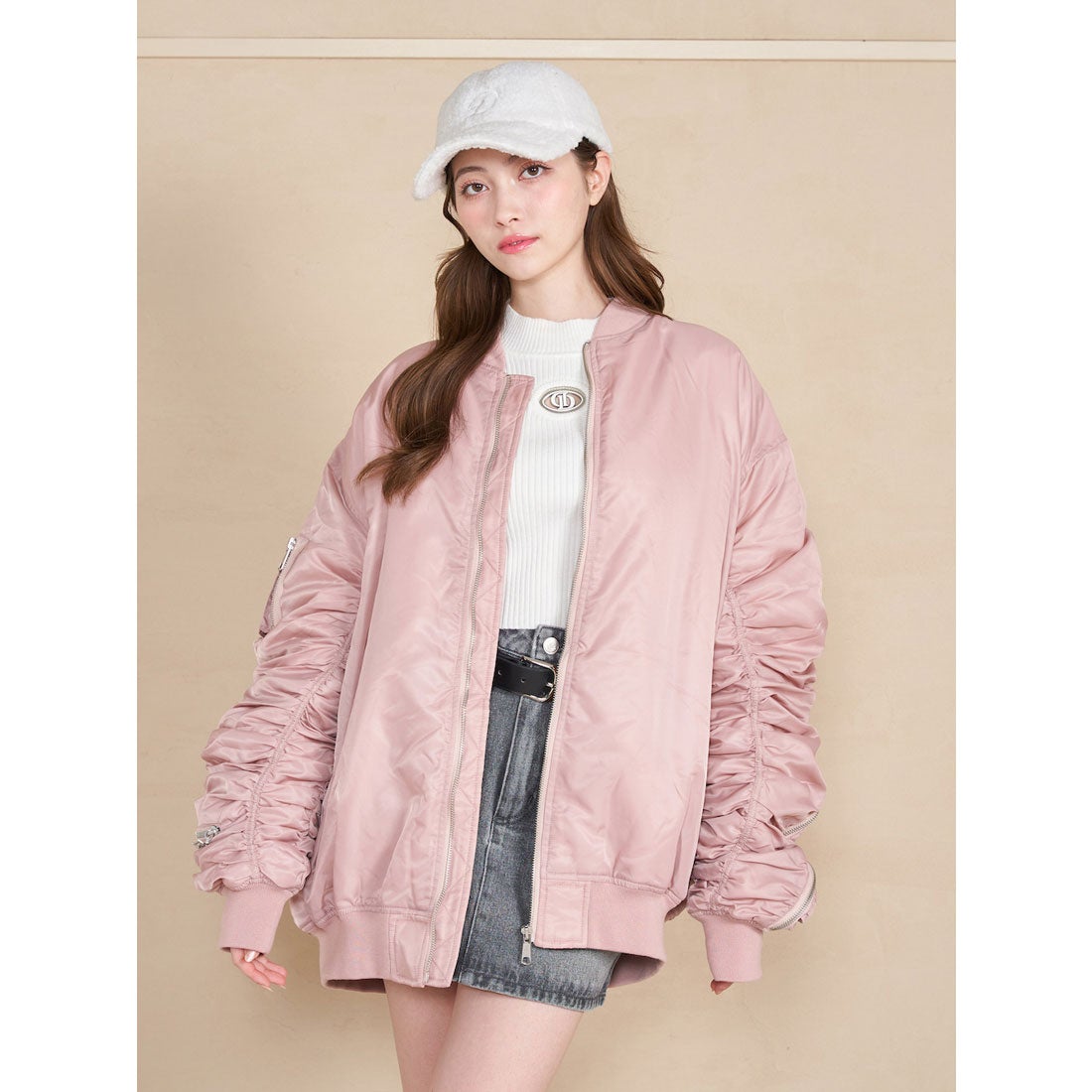 ダーリッチ Darich ボリュームギャザーMA-1 （ピンク） -ファッション