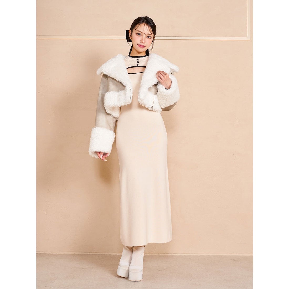 ダーリッチ Darich プードルファーライダースジャケット （グレー