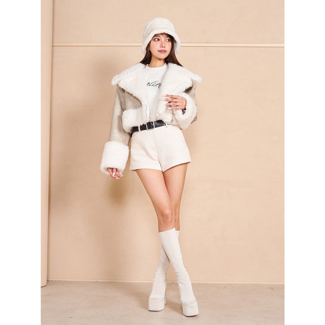 ダーリッチ Darich プードルファーライダースジャケット （グレー