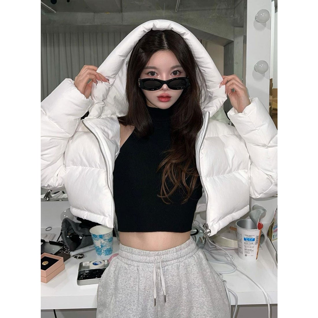 ダーリッチ Darich クロップドパフダウンジャケット （ブラック