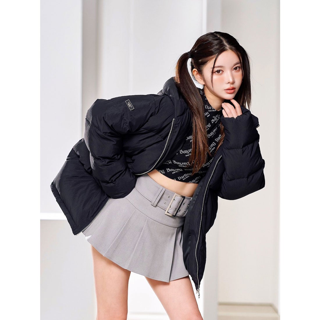 ダーリッチ Darich ワイドベルトプリーツミニスカート （ベージュ