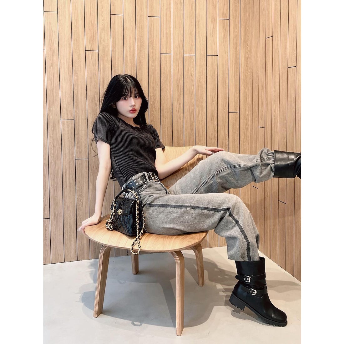 ダーリッチ Darich DDロゴレザーニットトップス （ブラック