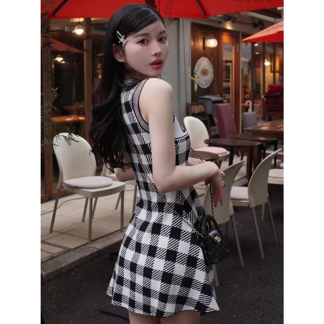 ダーリッチ Darich ギンガムチェックフレアミニワンピース （ブラック