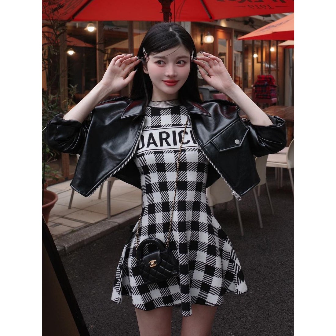 ダーリッチ Darich ギンガムチェックフレアミニワンピース （ブラック