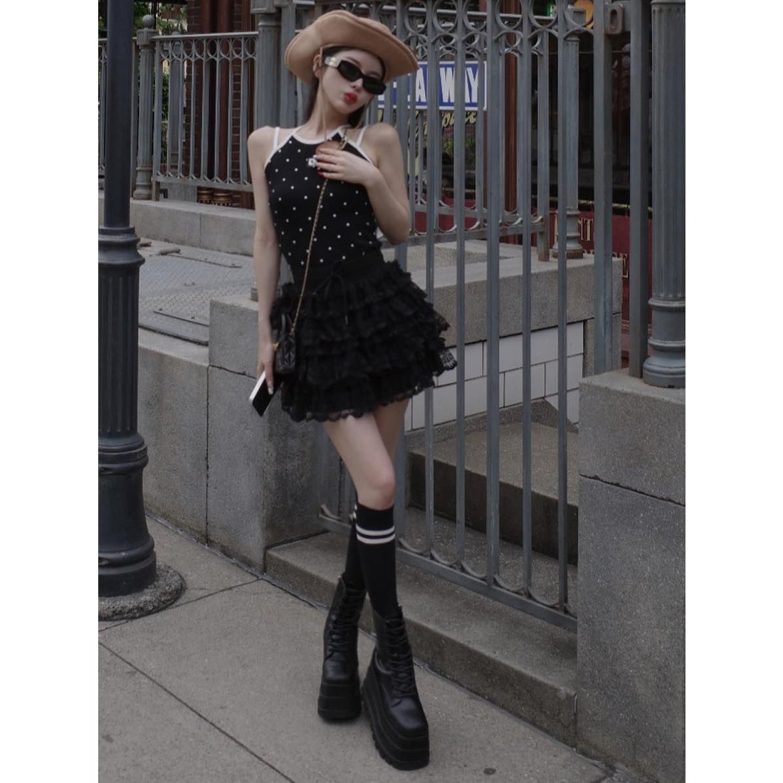 ダーリッチ Darich ボリュームレースフレアミニスカート （ブラック