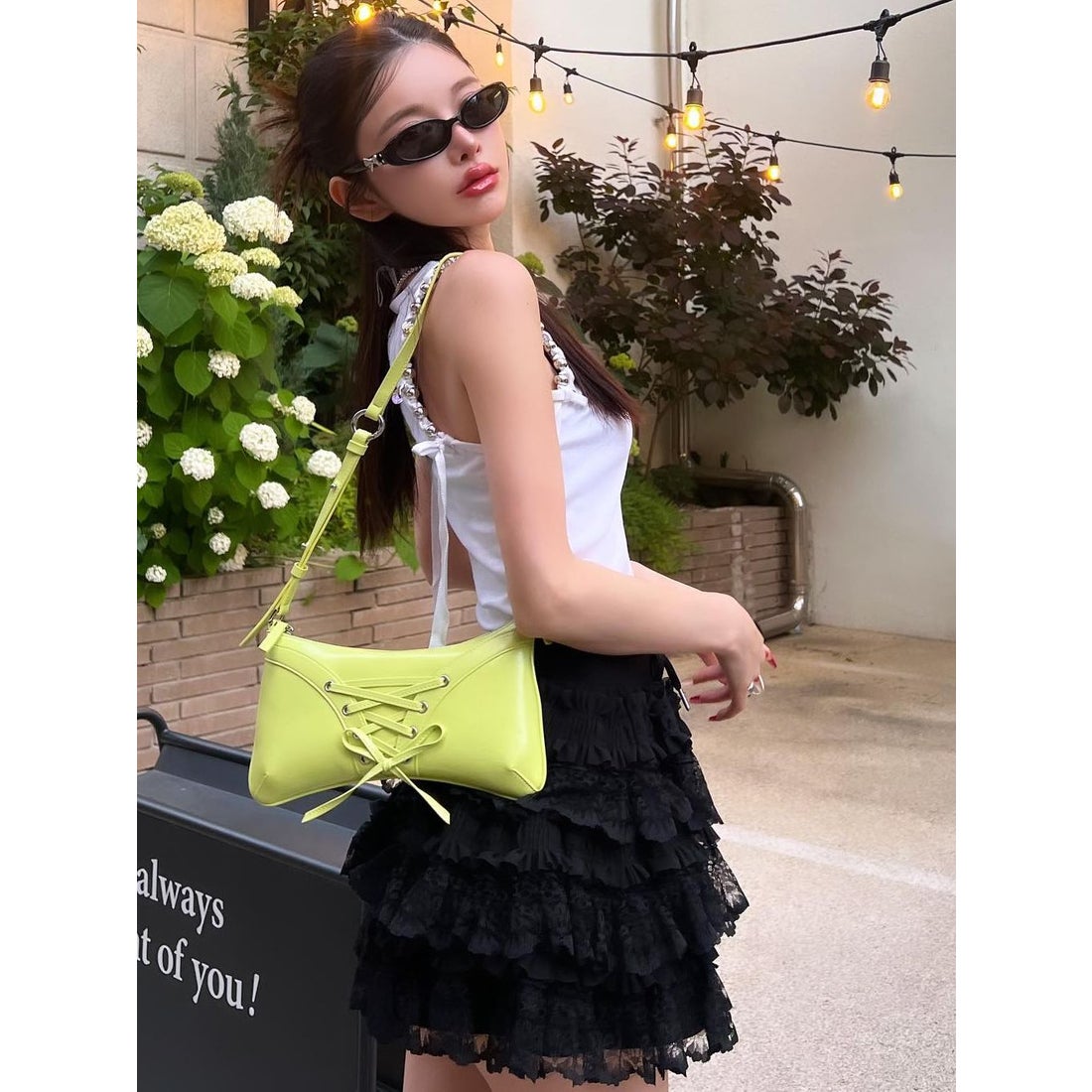 ダーリッチ Darich ボリュームレースフレアミニスカート （ブラック