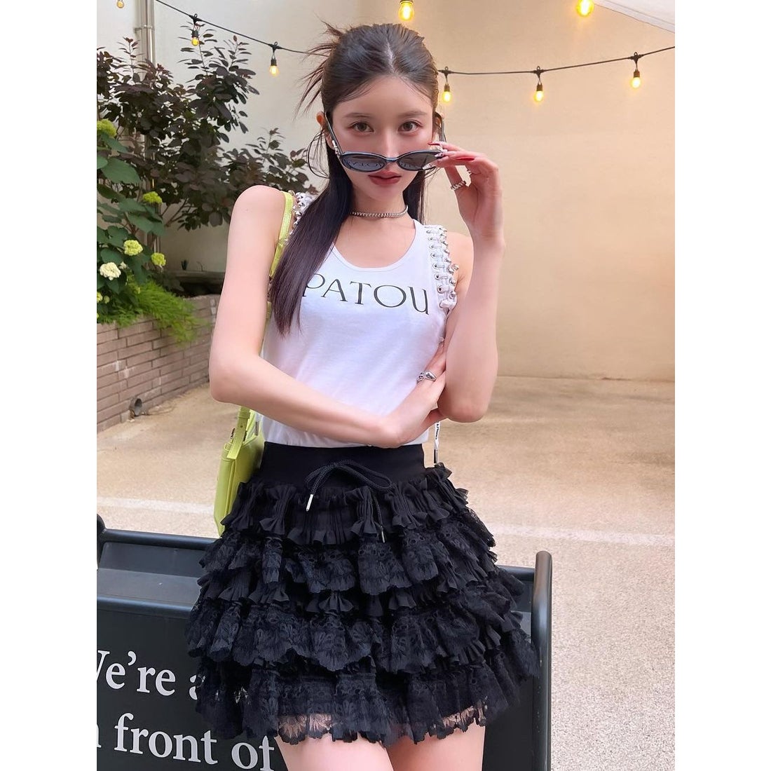 ダーリッチ Darich ボリュームレースフレアミニスカート （ブラック