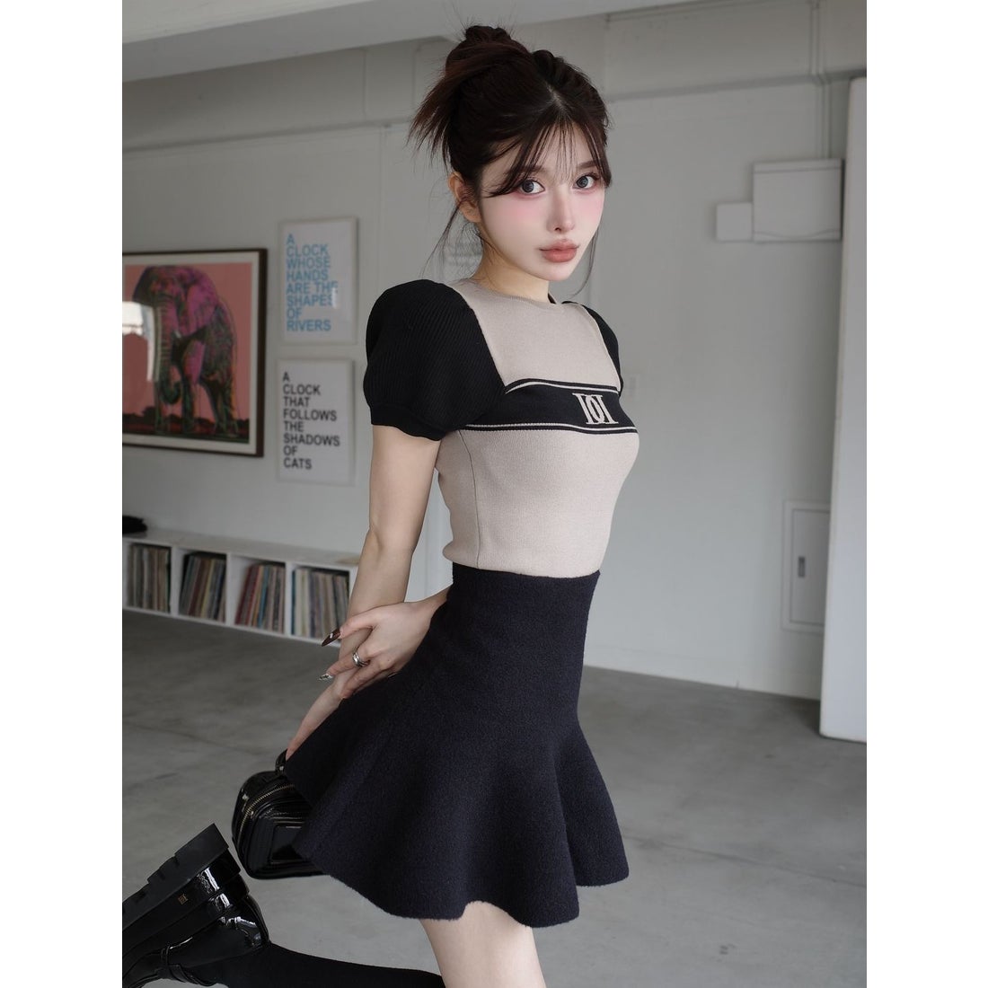 ダーリッチ Darich ハイウエストニットミニスカート （ブラック