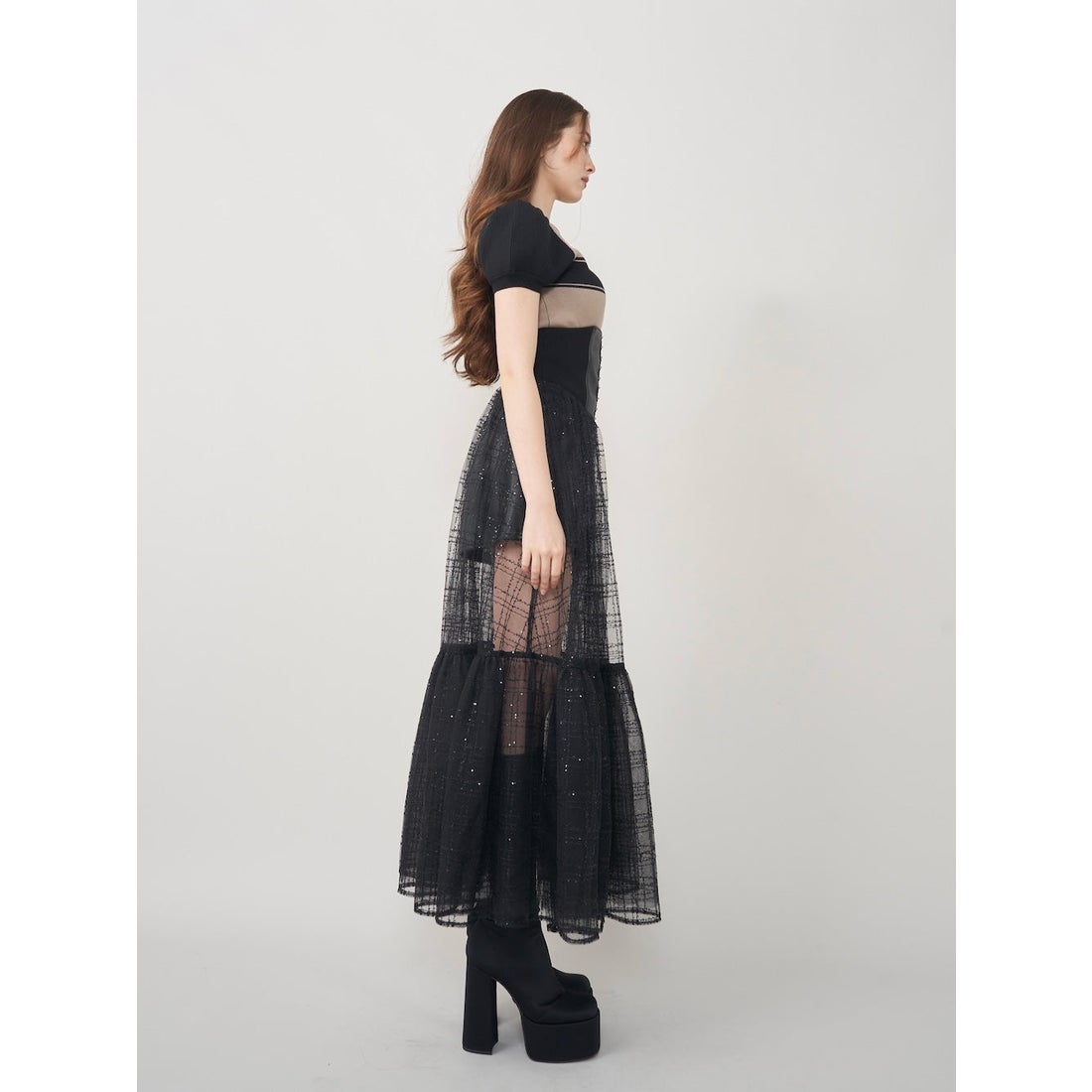 ダーリッチ Darich コルセットスパンコールチュールスカート