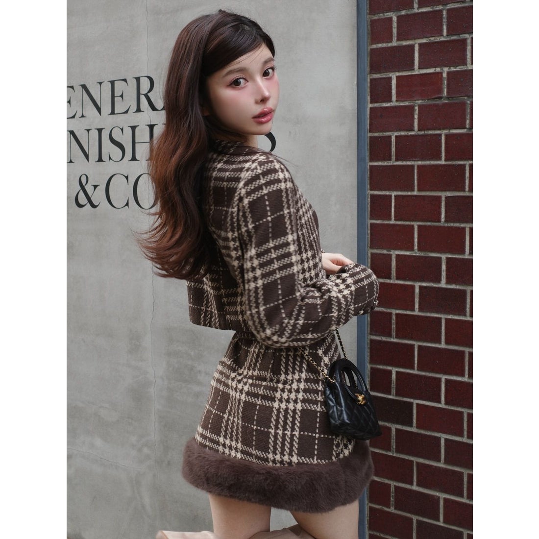 ダーリッチ Darich ドッキングファーツイードミニスカート （ブラウン