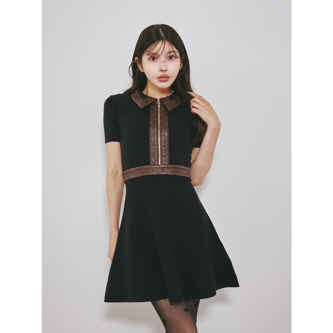 ダーリッチ Darich ロゴレザーニットミニワンピース （ブラック