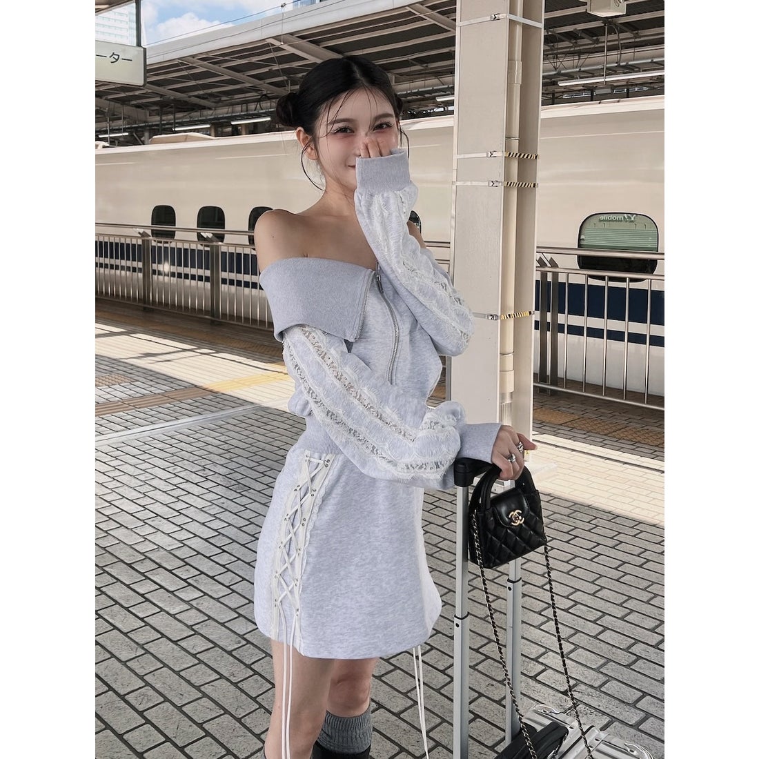 ダーリッチ Darich レースアップスウェットミニスカート （ライト